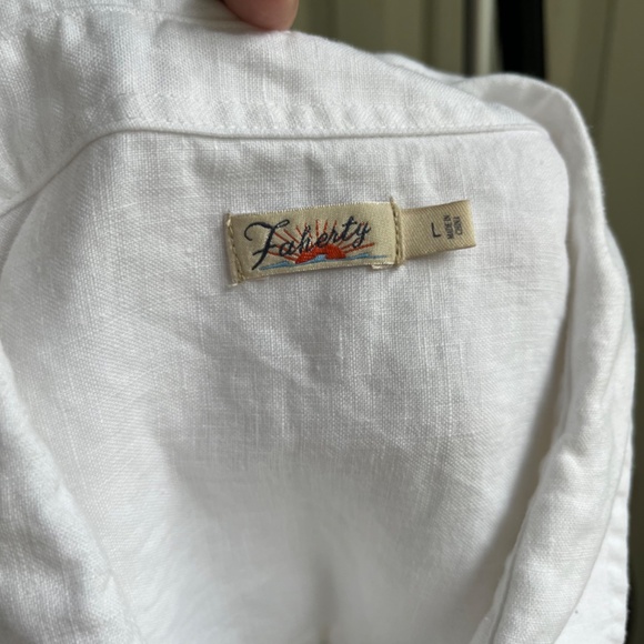 Faherty Laguna Premium Linen Relaxed White Shirt Chest Pocket Blouse, Size L - Picture 4 of 9